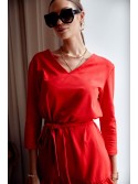 Glattes Kleid mit Rüschen und Gürtel, rot FK614 – Online-Shop – Boutique